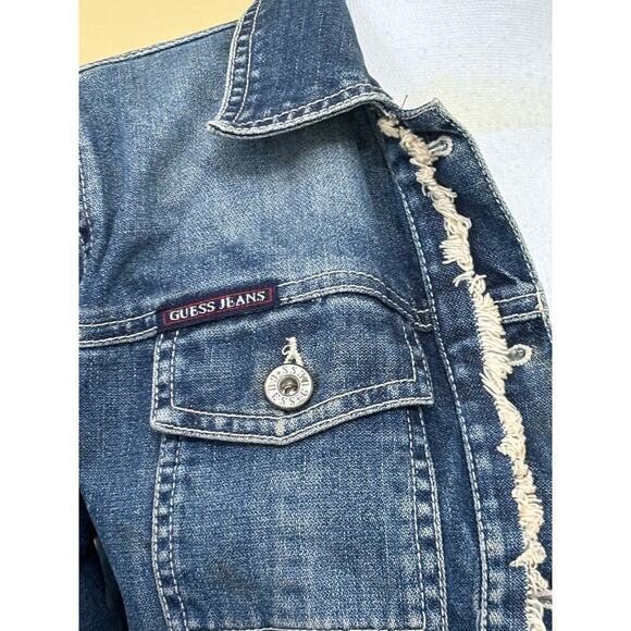 Guess blue denim jacket, fringed hem, medium, bohemian, southwestern, rodeo - Picture 4 of 7
